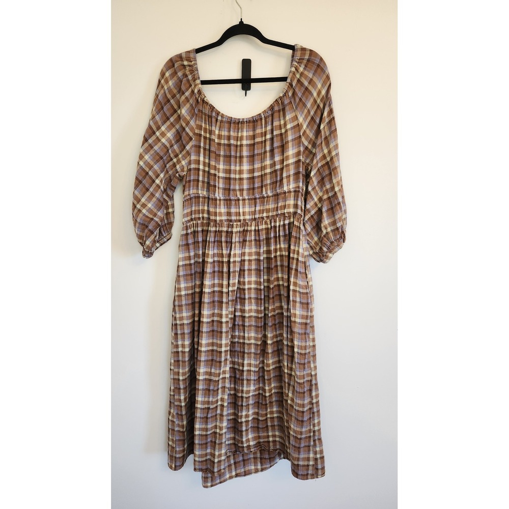 Madewell Brown Plaid Long Sleeve Midi Dress - Picture 5 of 8